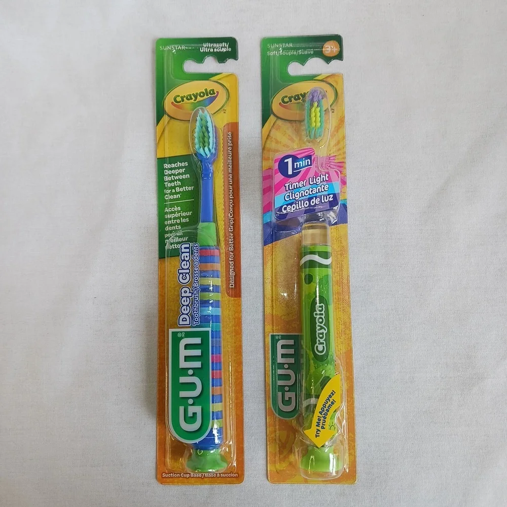 GUM Crayola Toothbrushes Lot of 2 Green Rainbow